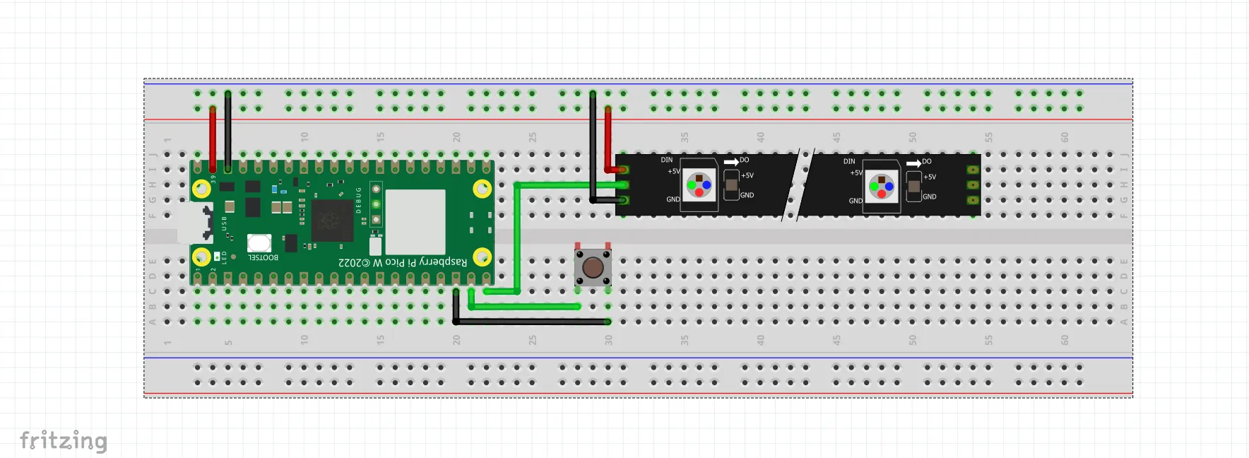 Minimal wiring: Raspberry Pi Pico W and a WS2812B strip